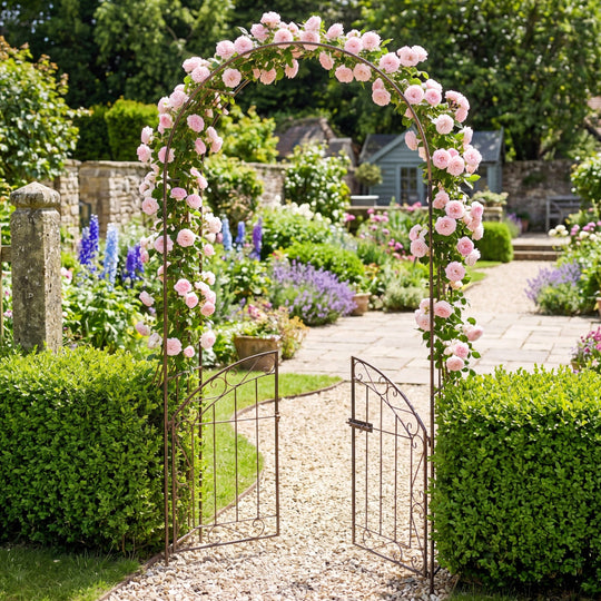 Metal Garden Arch with Gate and Safety Latch - 79" H