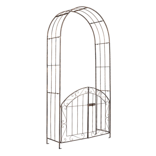 Metal Garden Arch with Gate and Safety Latch - 79" H