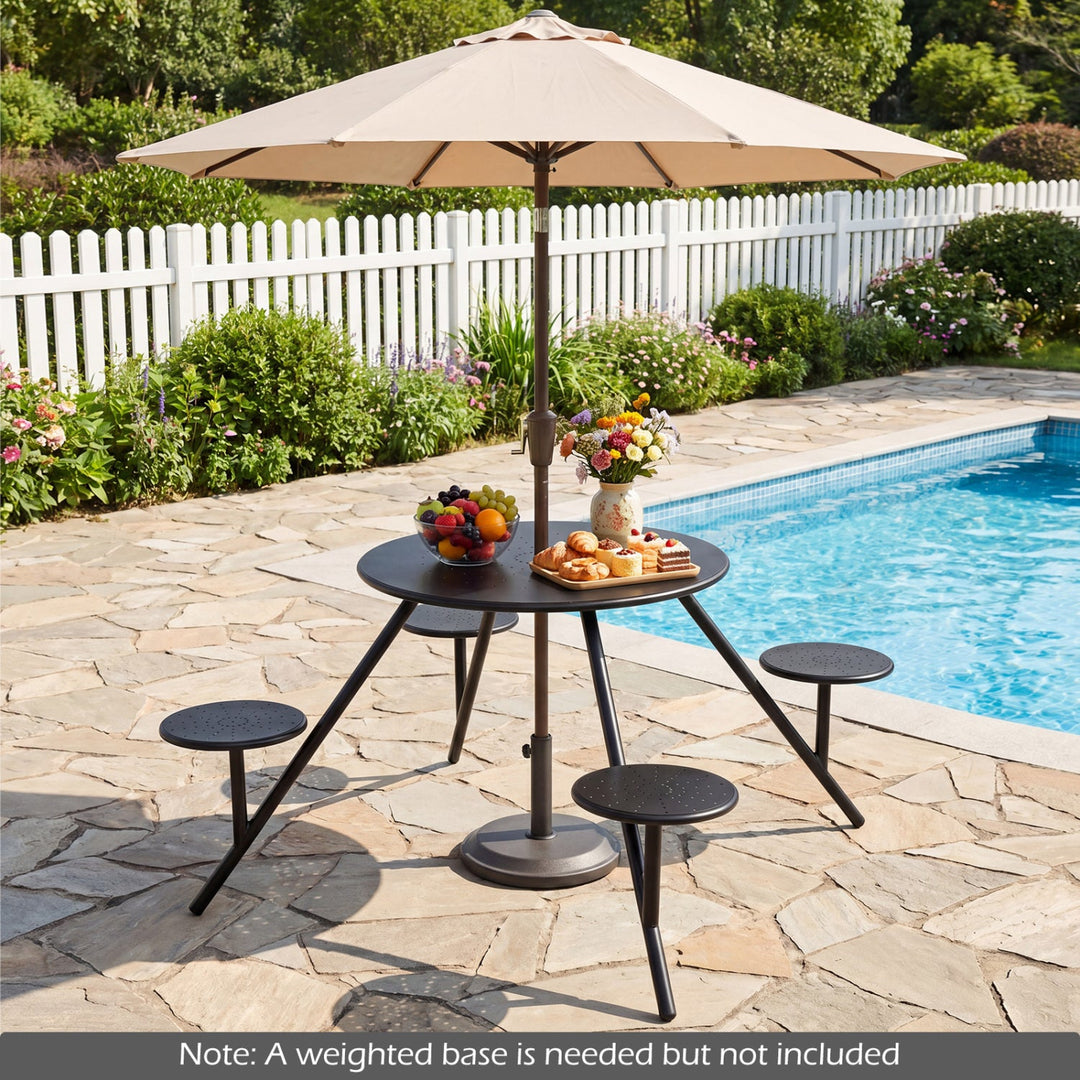 Round Picnic Table for 4 with Umbrella Hole and Iron Seats