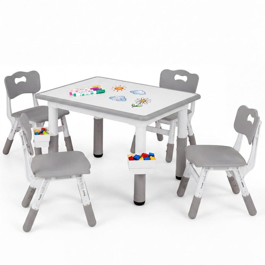 Kids Table and 4 Chairs Set with Adjustable Height
