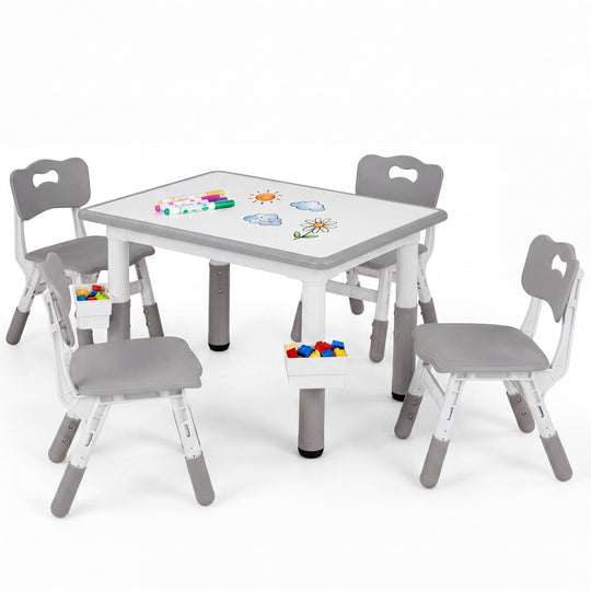 Kids Table and 4 Chairs Set with Adjustable Height