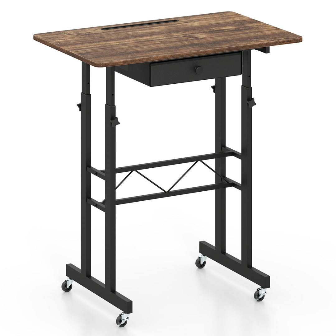Height Adjustable Standing Desk with Wheels & Drawer