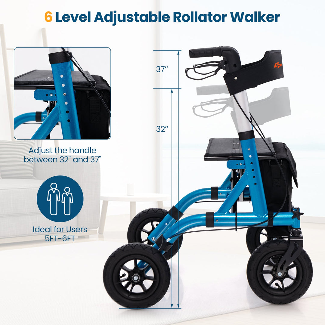 Height Adjustable Rollator Walker Foldable Rolling Walker with Seat for Seniors