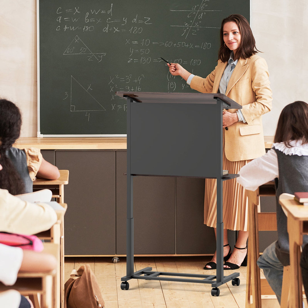 40.5-49 Inch Height Adjustable Rolling Podium Stand Lectern Table-Black