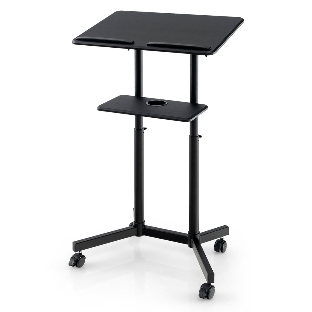 Mobile Lectern Podium Height-adjustable Rolling Laptop Cart with Tilting Top Storage Tray