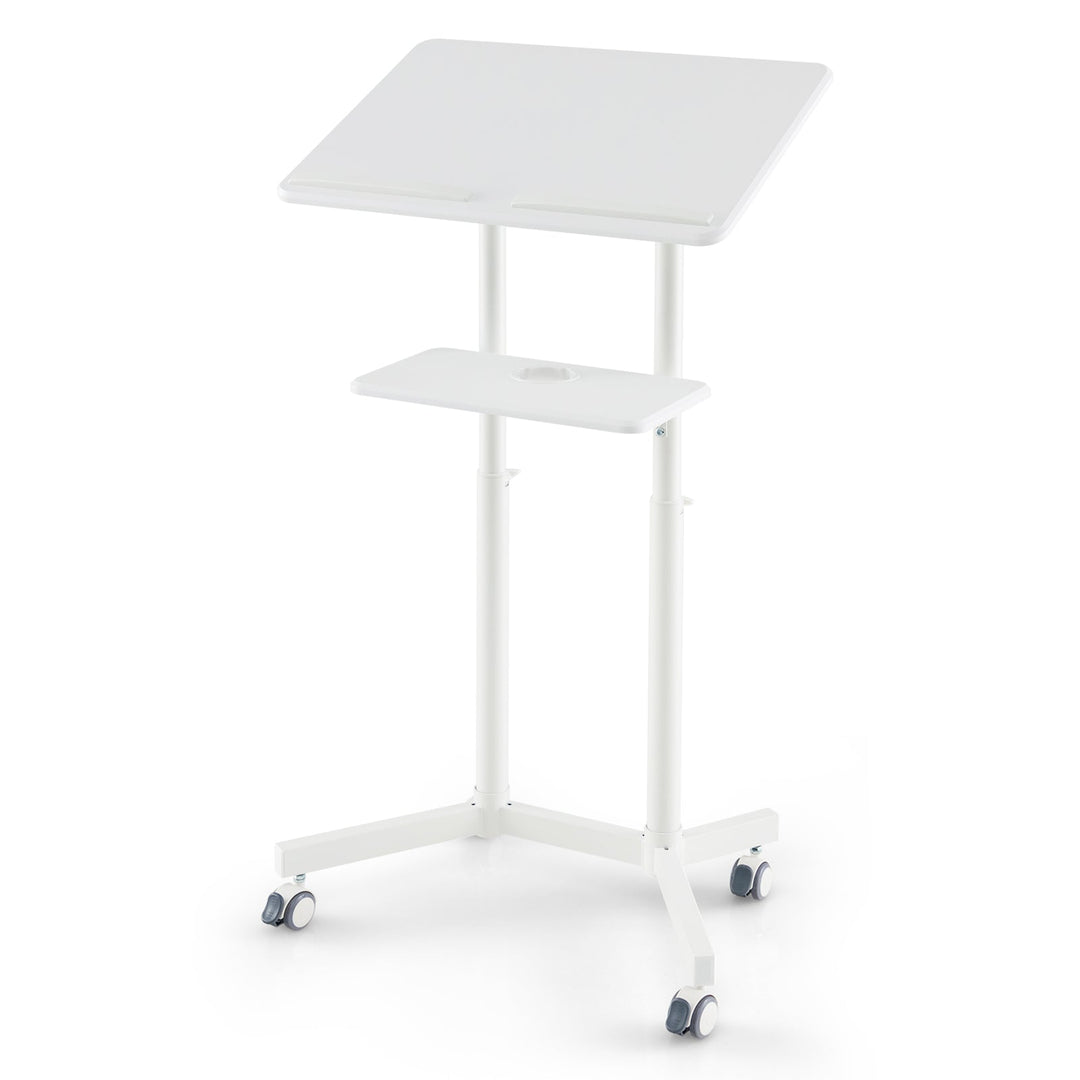 Mobile Lectern Podium Height-adjustable Rolling Laptop Cart with Tilting Top Storage Tray