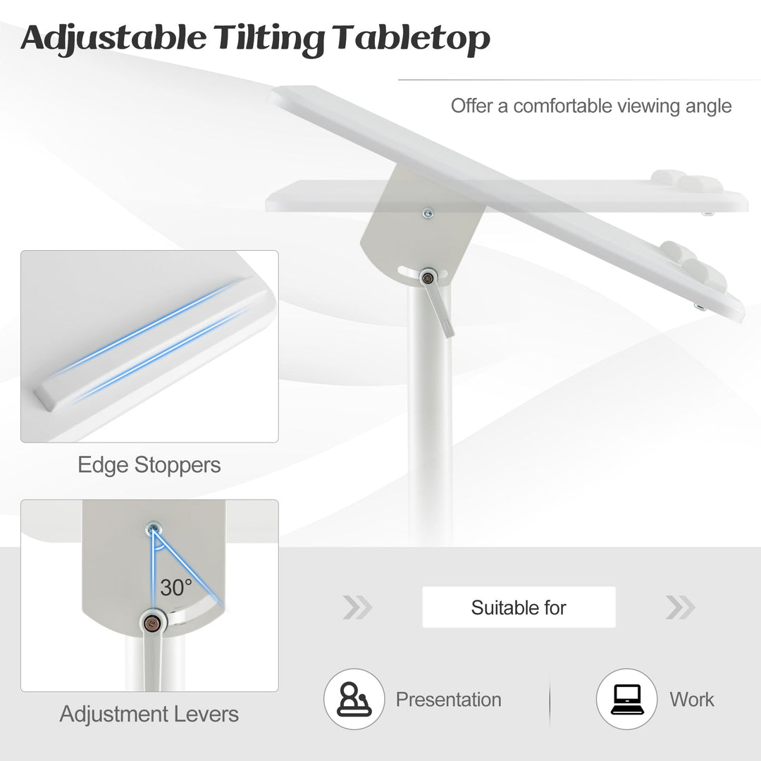 Mobile Lectern Podium Height-adjustable Rolling Laptop Cart with Tilting Top Storage Tray