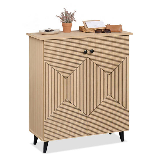 2-Door Geometric Shoe Cabinet with Carved Panels