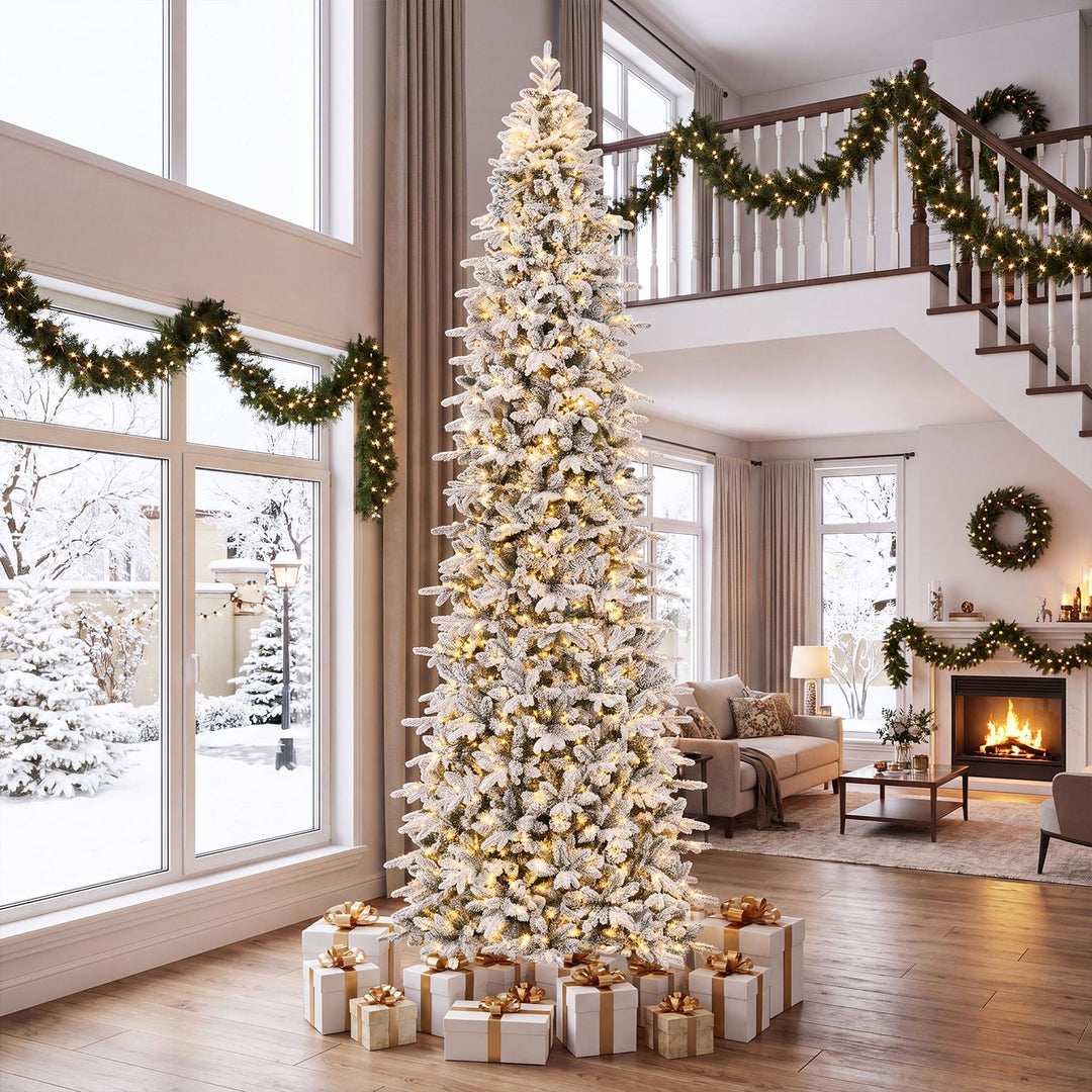 Hinged Artificial Spruce Xmas Tree with 3235/3882 Branch Tips and 1020 Warm White LED Lights