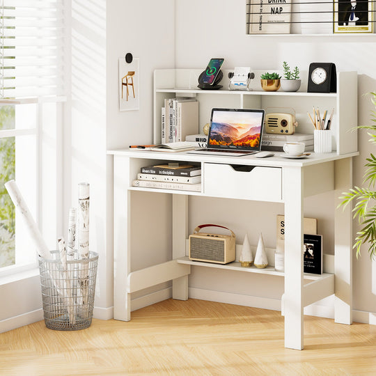 Home Office Computer Desk with Storage Shelves and Drawer Ideal for Working and Studying