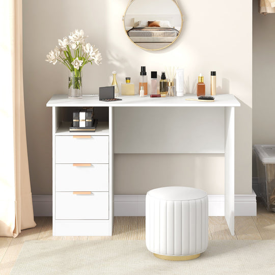 Home Office Desk with Power Outlet 3 Storage Drawers and Open Compartment-White