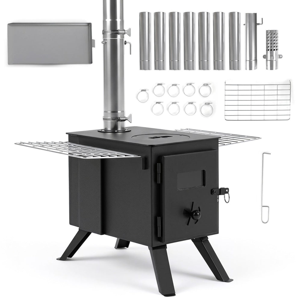Hot Tent Wood Burning Stove with 8 Chimney Pipes & Ash Tray