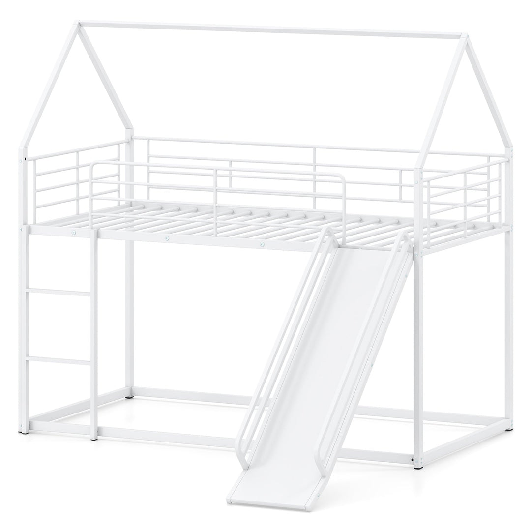 House-shaped Metal Twin Over Twin Low Bunk Bed-Black