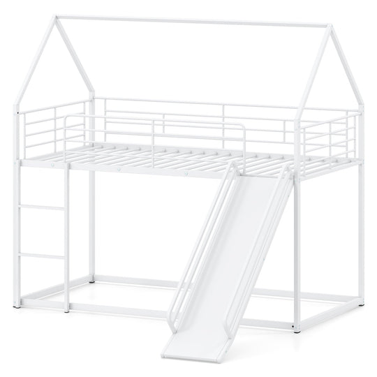 House-shaped Metal Twin Over Twin Low Bunk Bed-Black