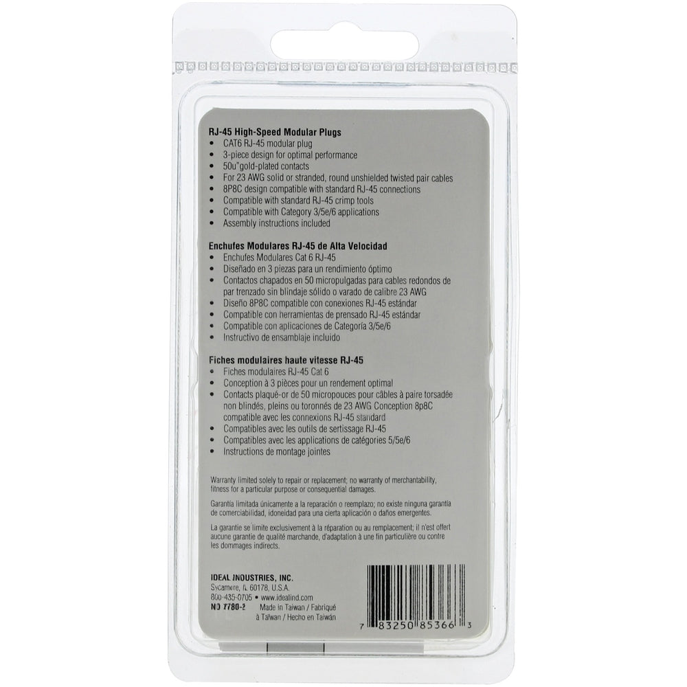 IDEAL CAT-6 RJ45 Modular Plugs, 3-Piece Design, 25 Pack - view 2