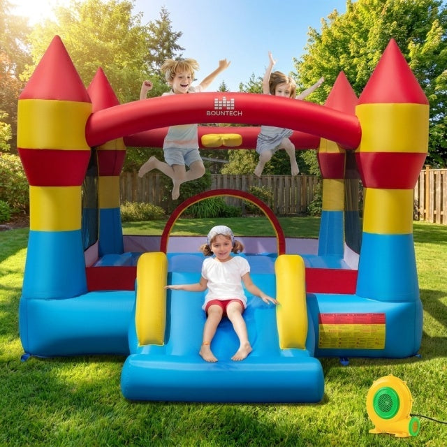 Inflatable Bounce House with Slide & Basketball Hoop