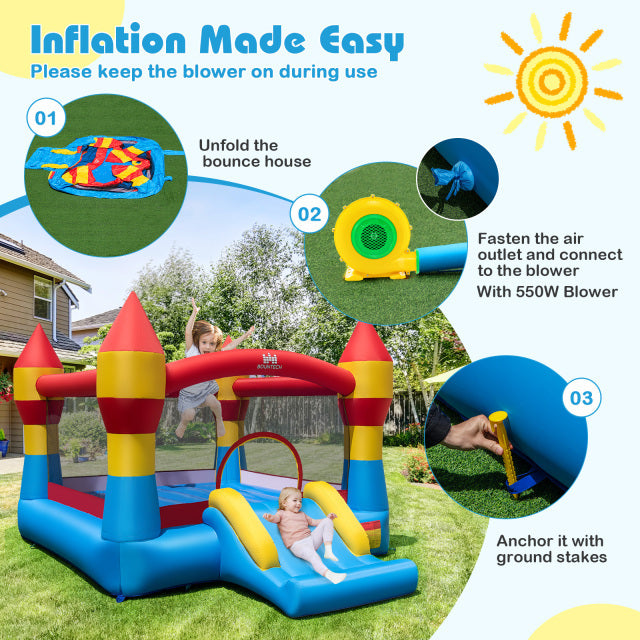 Inflatable Bounce House with Slide & Basketball Hoop