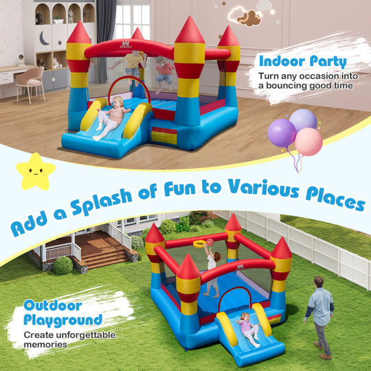Inflatable Bounce House with Slide & Basketball Hoop