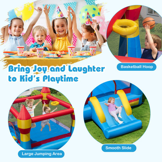 Inflatable Bounce House with Slide & Basketball Hoop