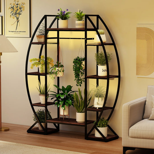 Indoor Plant Stand 63" Tall 10-Tier Corner Metal Plant Shelf Large Flowerpot Holder-Brown