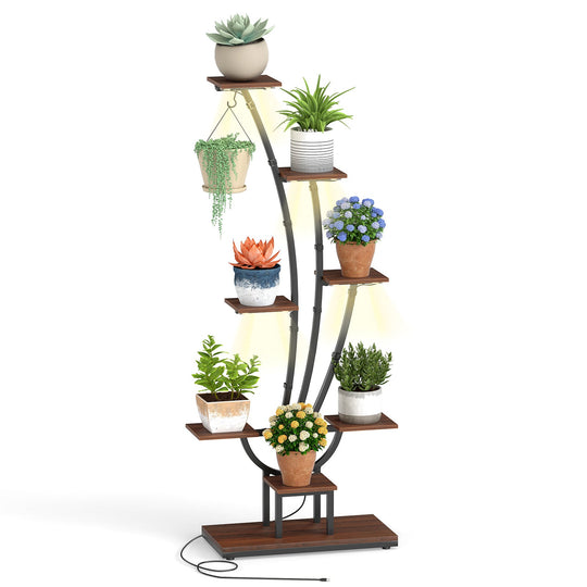 Indoor Plant Stand with Grow Lights Tall 8-Tier Corner Metal Plant Shelf