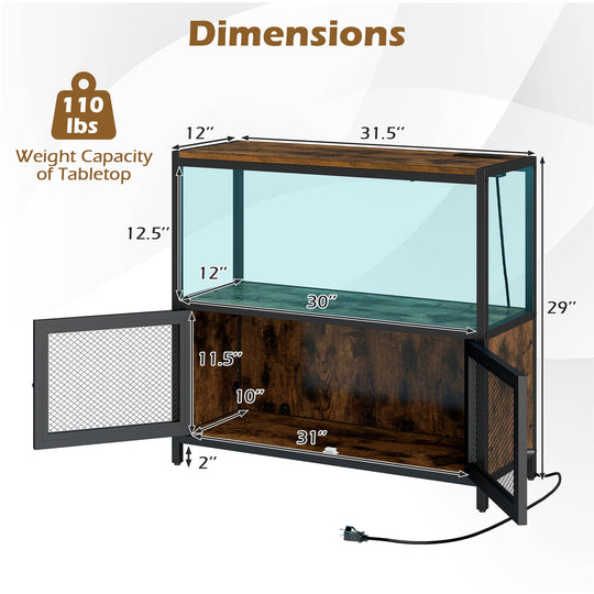 Industrial Coffee Bar Cabinet with LED Lights and Charging Station-Rustic Brown