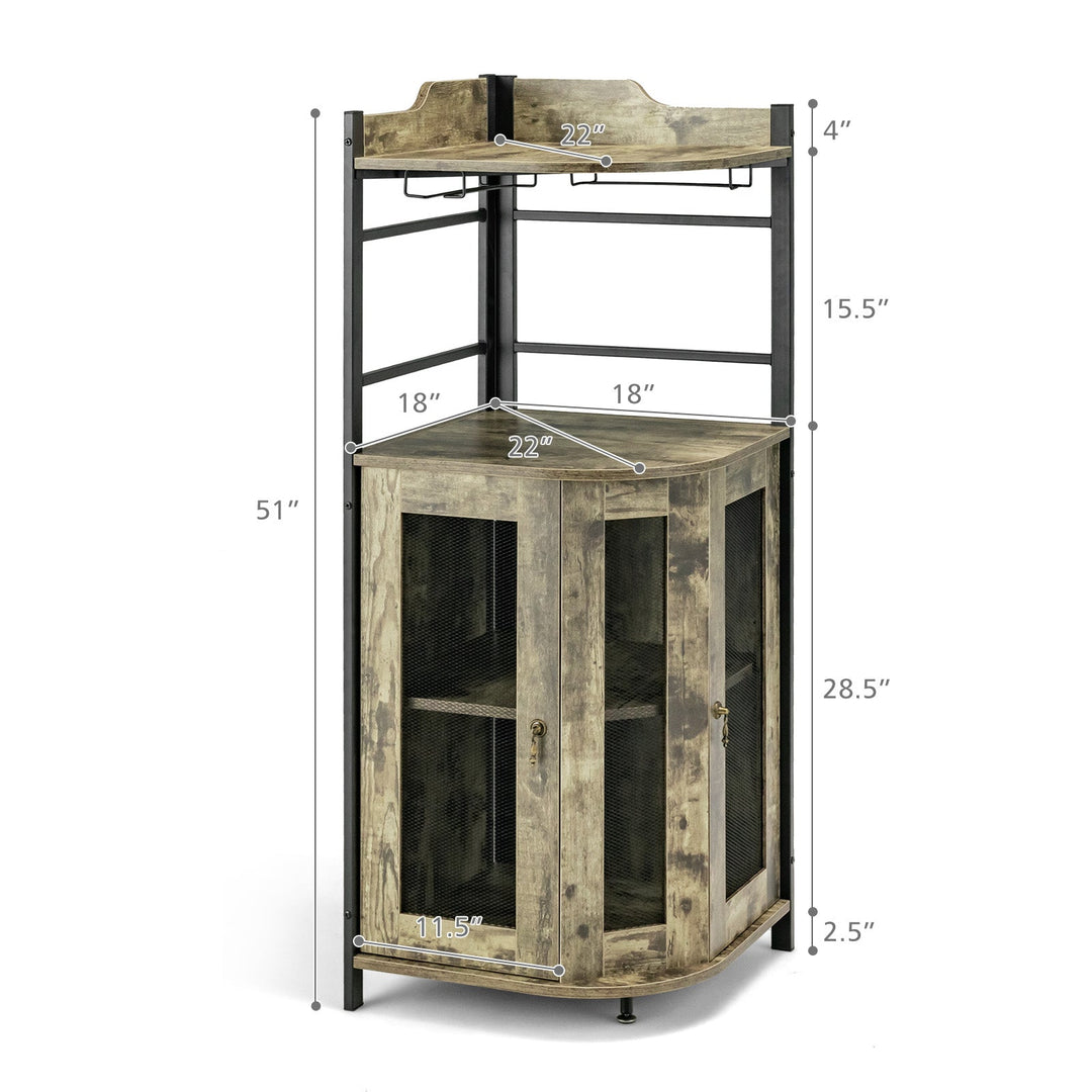Corner Bar Cabinet with Glass Holder and Adjustable Shelf