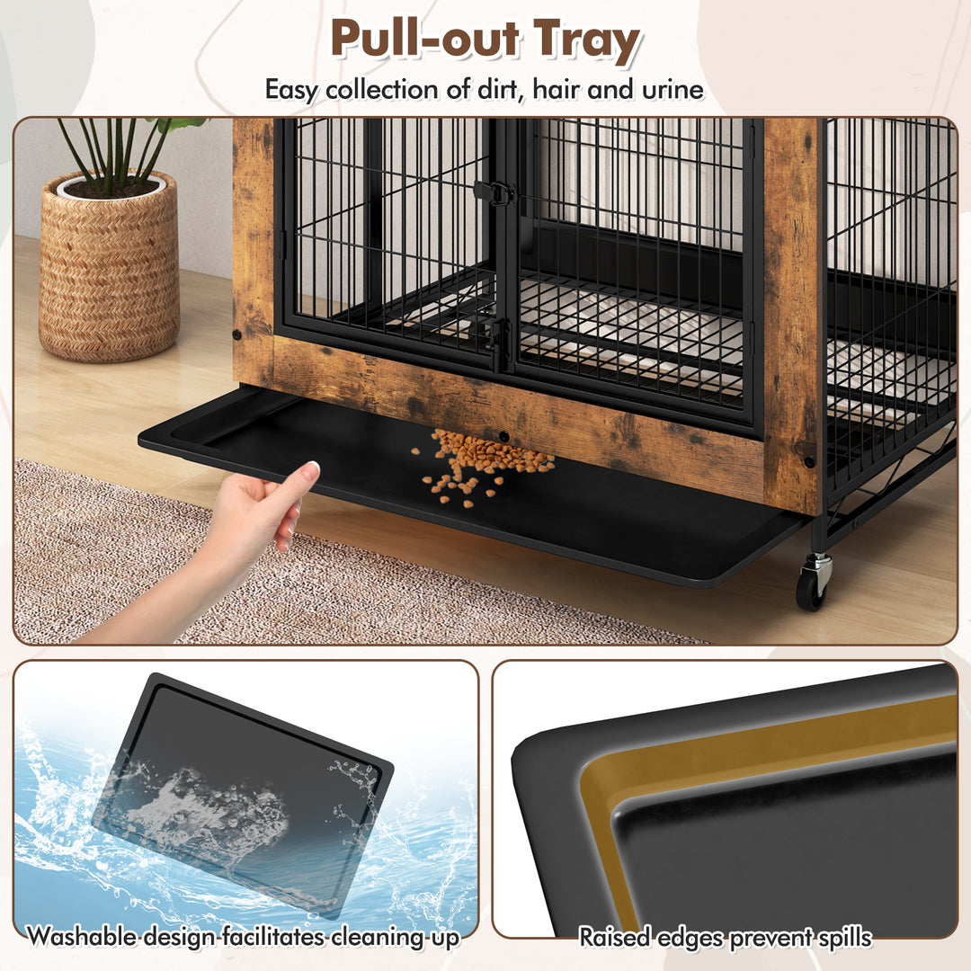 Industrial Dog Kennel Dog Crate Furniture with Storage Shelves-Rustic Brown