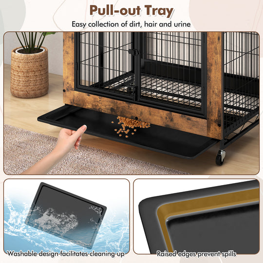 Industrial Dog Kennel Dog Crate Furniture with Storage Shelves-Rustic Brown