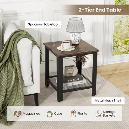 Industrial End Table 2-Tier Side Table-Black