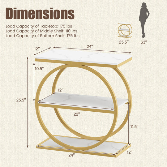 3-Tier Industrial Side Table with Metal Frame