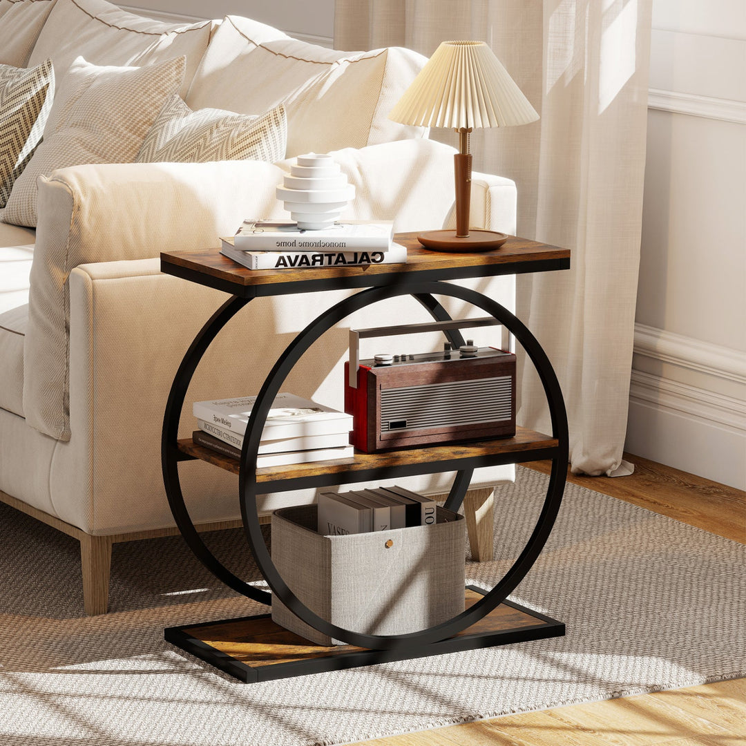 3-Tier Industrial Side Table with Metal Frame