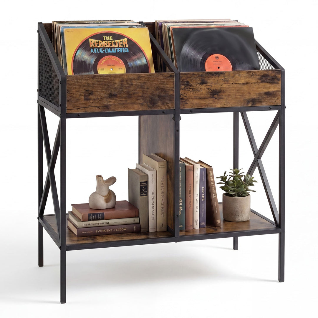 Industrial Vinyl Record Storage Rack with Metal Frame