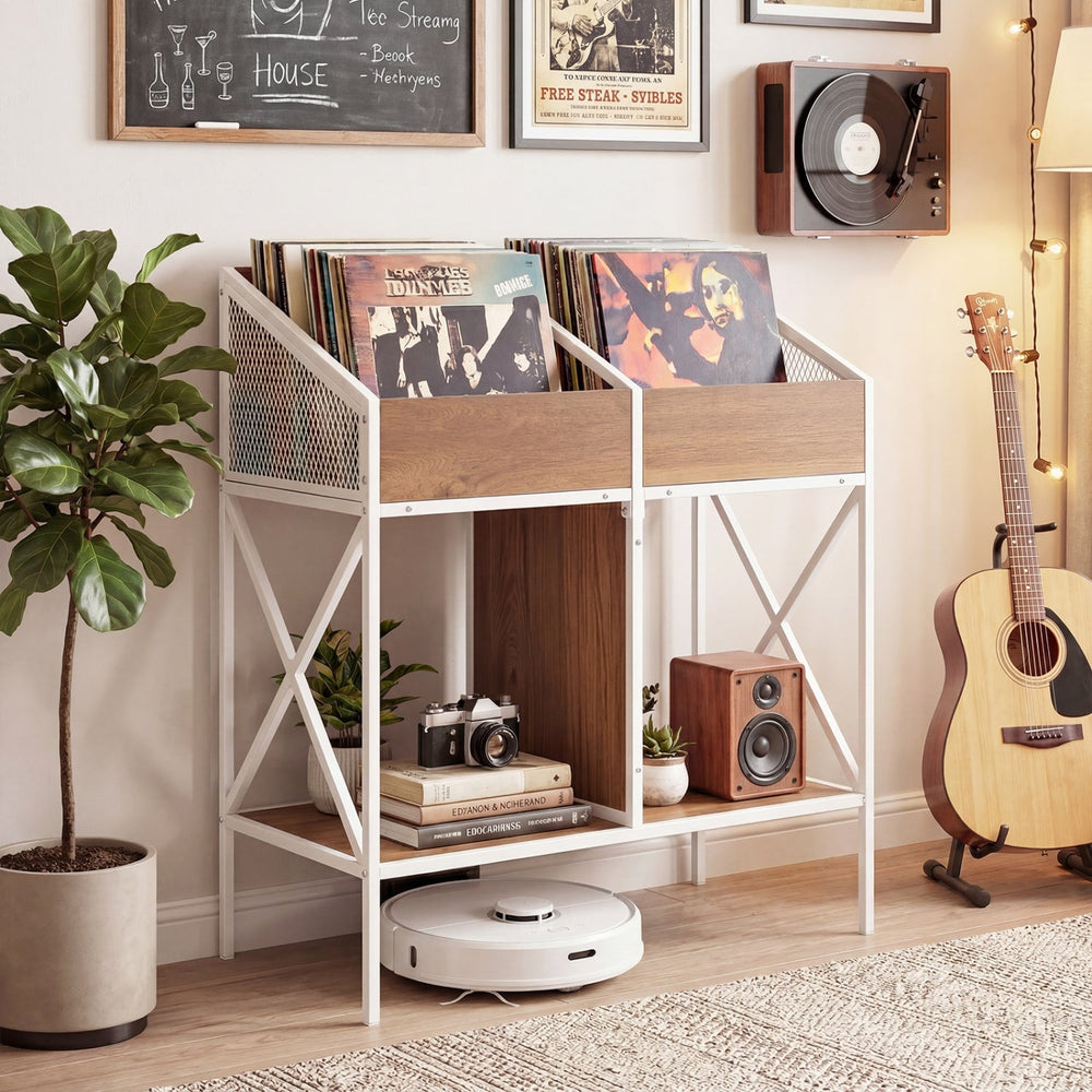 Industrial Vinyl Record Storage Rack with Metal Frame