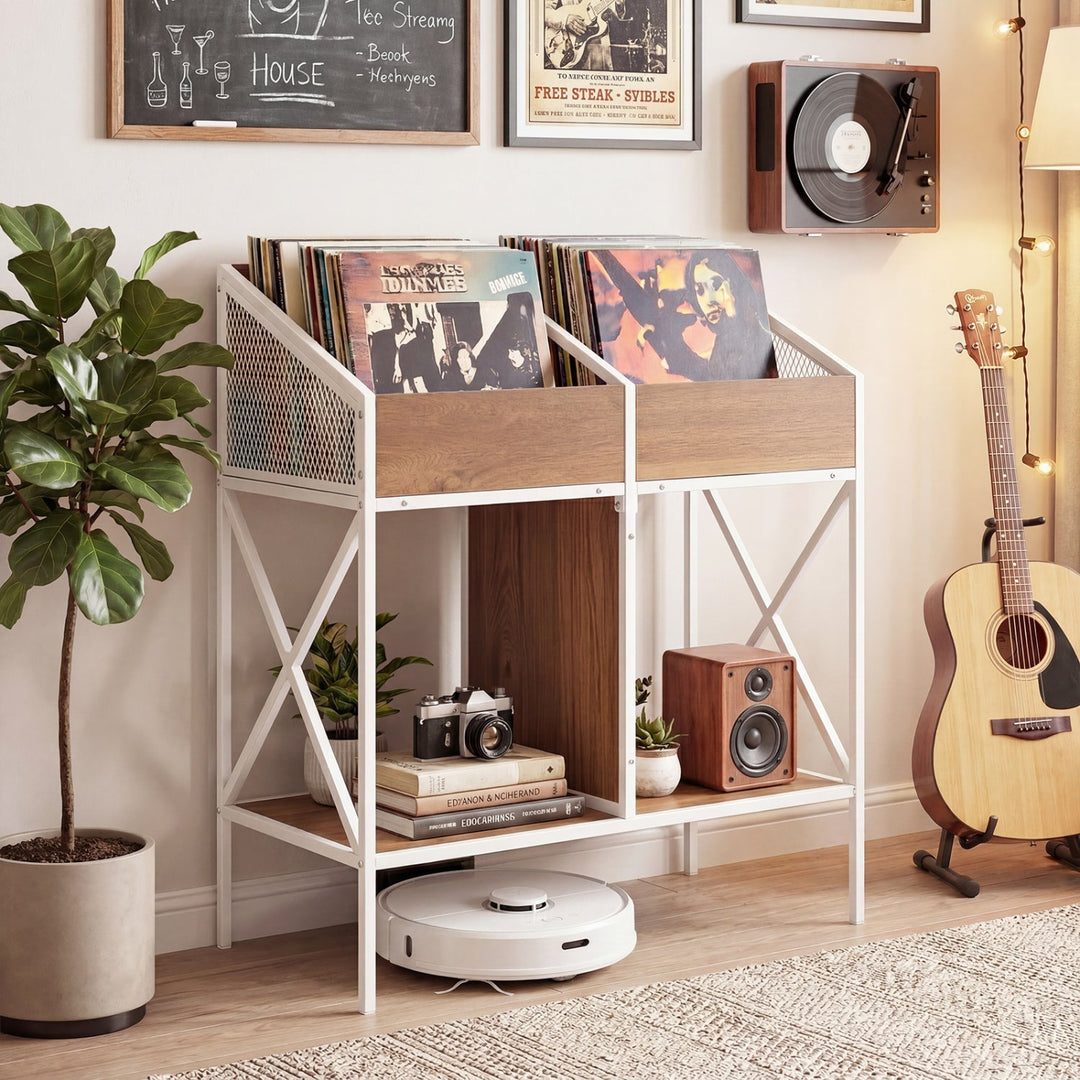 Industrial Vinyl Record Storage Rack with Metal Frame