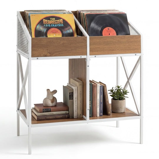 Industrial Vinyl Record Storage Rack with Metal Frame