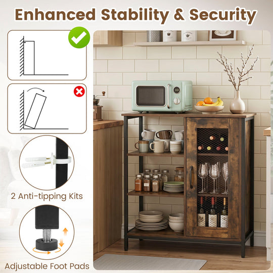 Industrial Side Cabinet with Metal Mesh Door & 3 Shelves