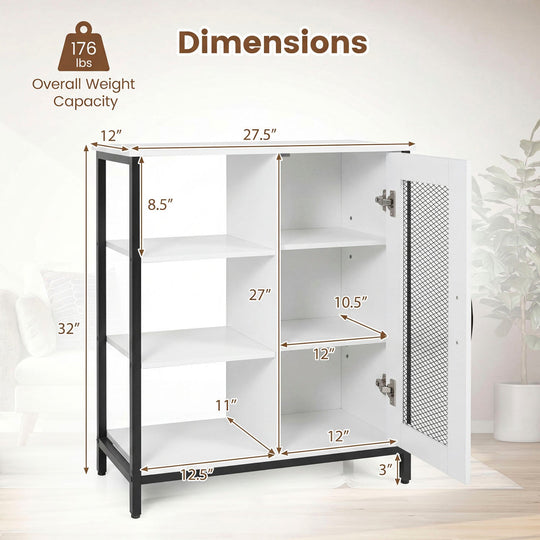 Industrial Side Cabinet with Metal Mesh Door & 3 Shelves
