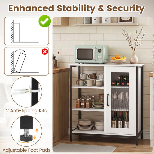 Industrial Side Cabinet with Metal Mesh Door & 3 Shelves