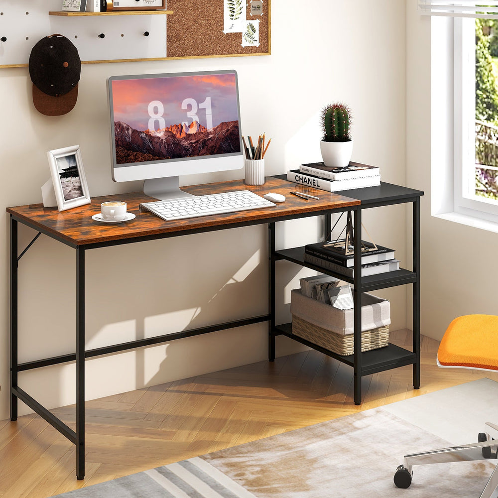 55 Inch Modern Industrial Style Study Writing Desk with 2 Storage Shelves