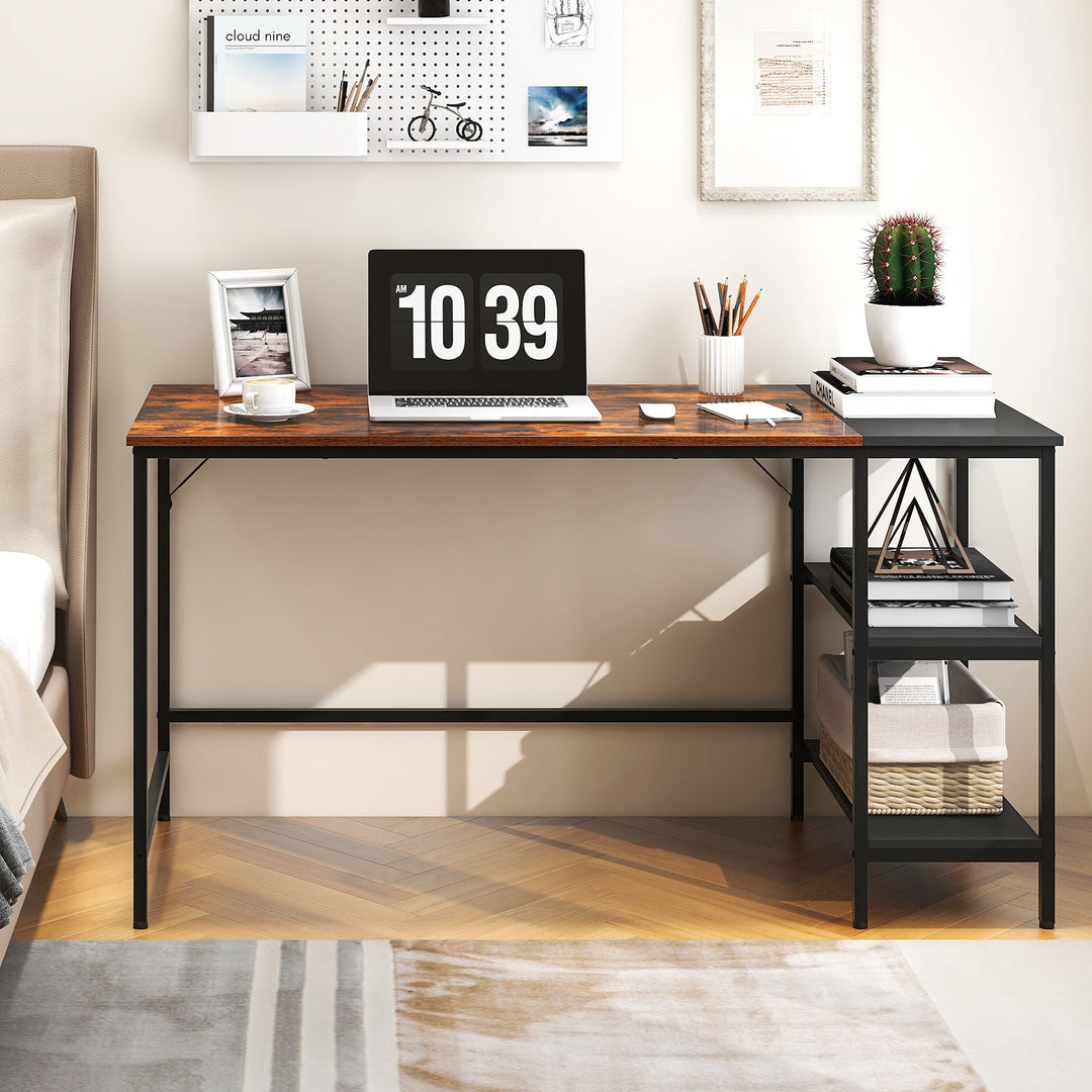 55 Inch Modern Industrial Style Study Writing Desk with 2 Storage Shelves