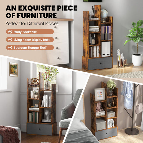 7-Tier Open-Back Bookshelf with Drawer