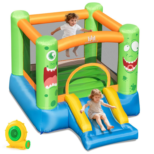Inflatable Bounce House Monster Themed Bouncy Castle with Large Jumping Area and Slide 550W Blower Included
