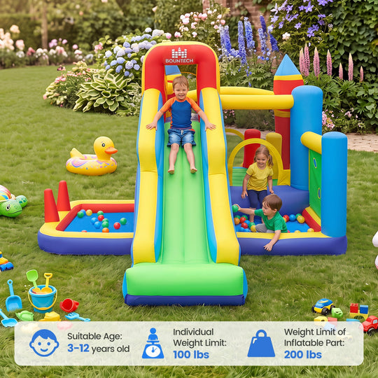 Inflatable Bounce House with Slide and Basketball Hoop