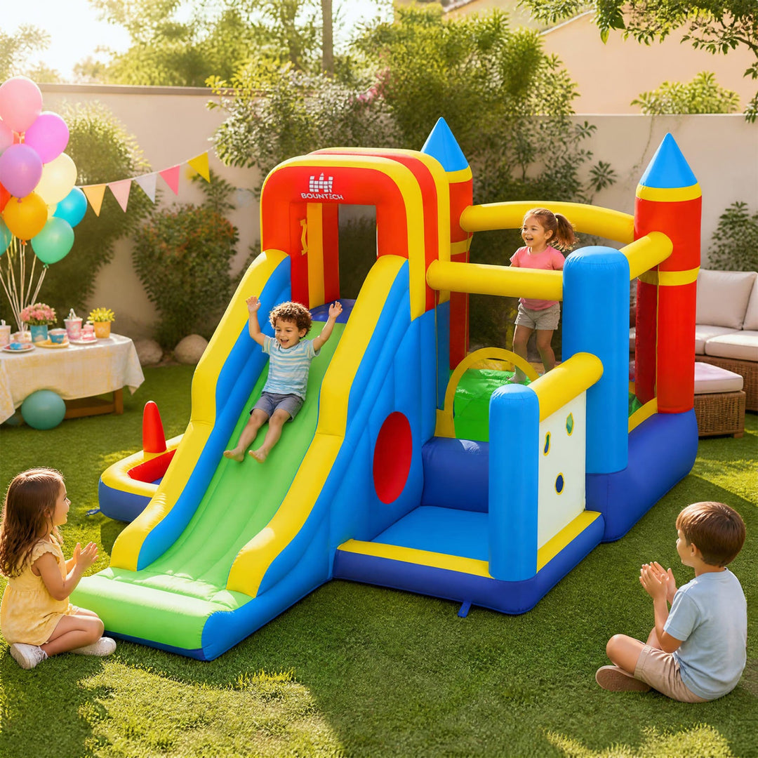 Inflatable Bounce House with Slide and Basketball Hoop