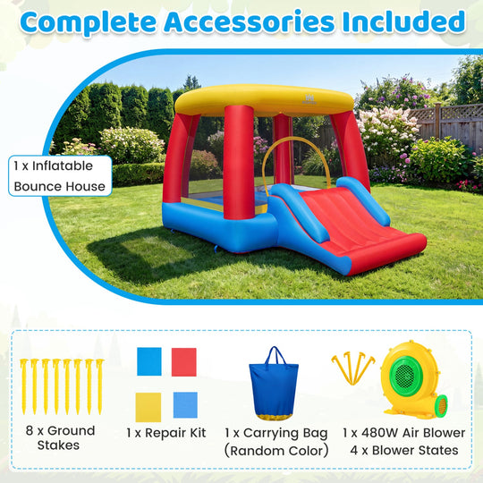 Inflatable Bounce House with Slide and Basketball Hoop