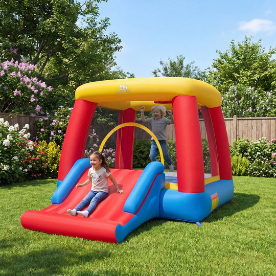Inflatable Bounce House with Slide & Basketball Hoop