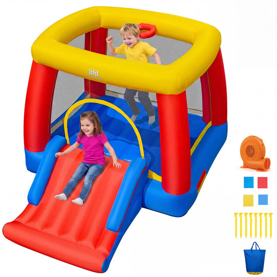 Inflatable Bounce House with Slide & Basketball Hoop