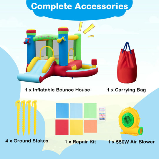 Inflatable Bounce House with Slide, Basketball Hoop & Blower