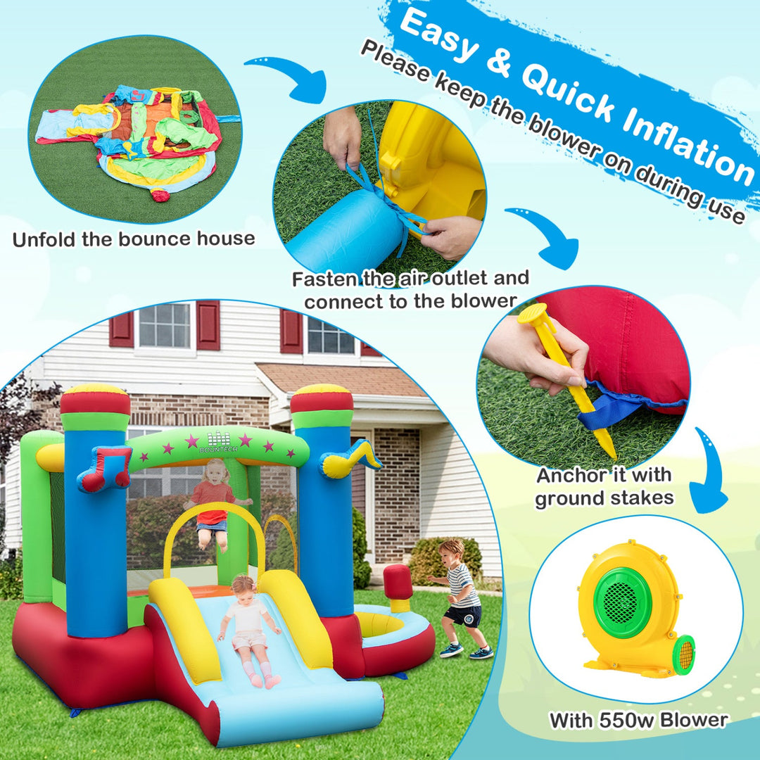Inflatable Bounce House with Slide, Basketball Hoop & Blower